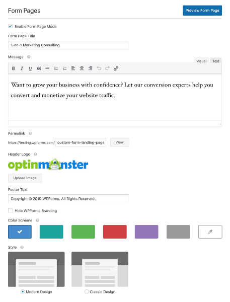 Form page editor screenshot